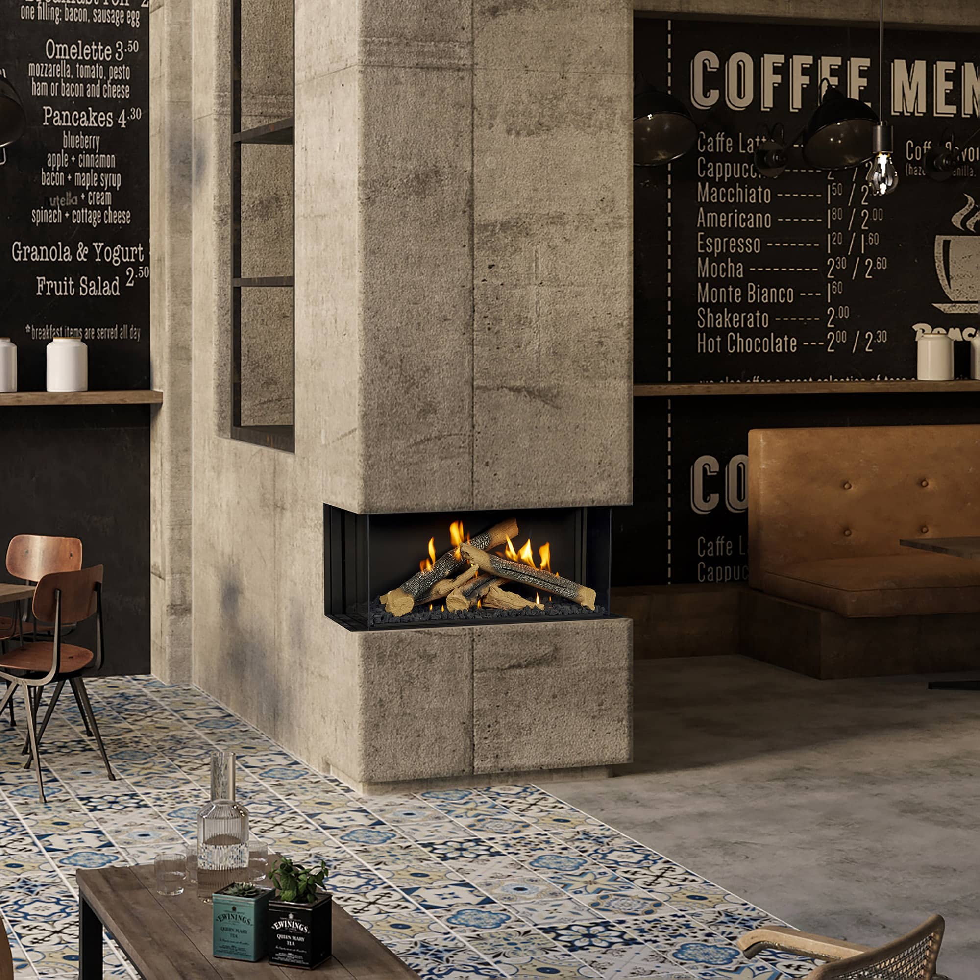 Luxury Ortal Three Sided Fireplace Collection, available at Robey's