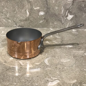 M'Mini Small Copper Saucepan with Stainless Steel Handle and Pouring Edge available at Robeys
