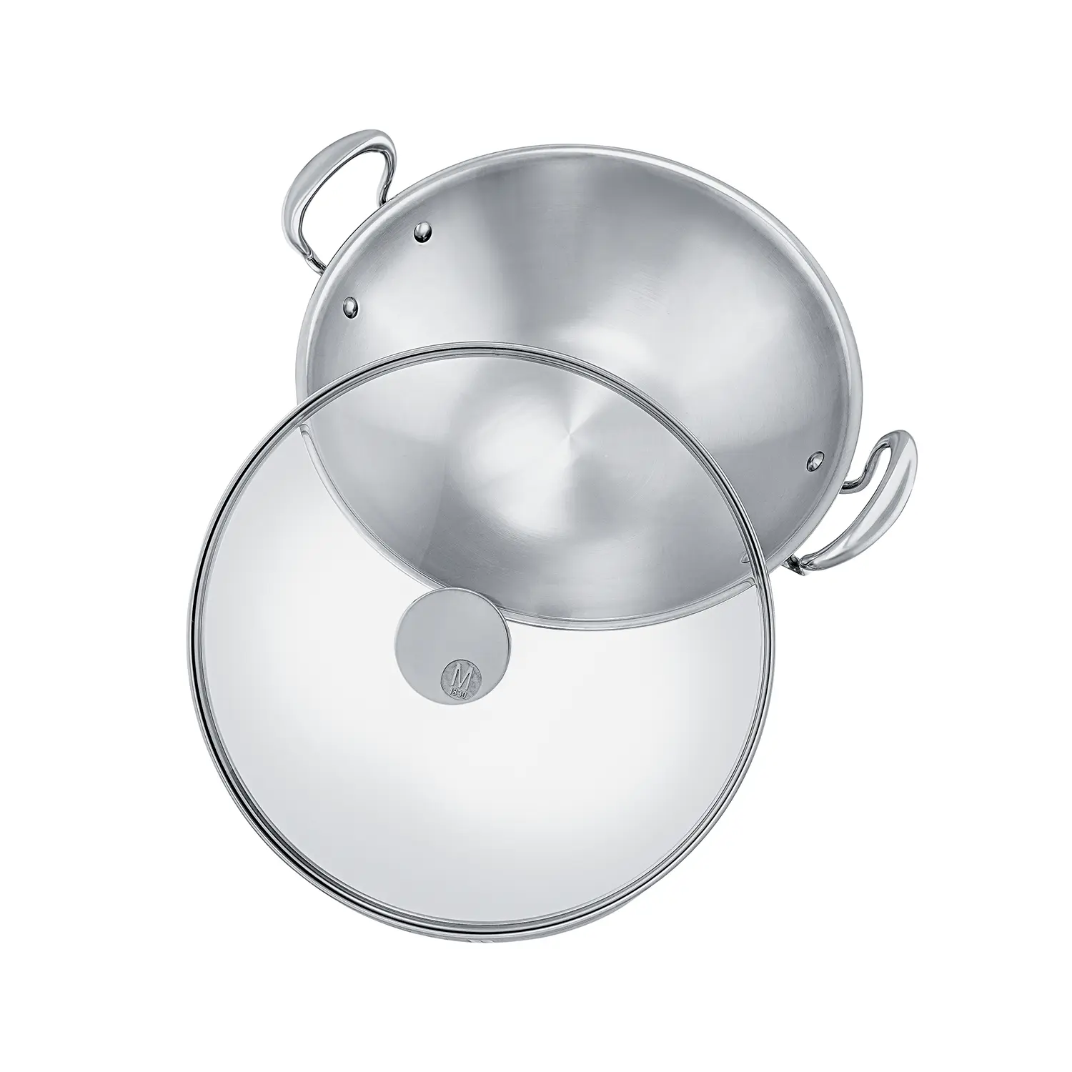 M'Cook Stainless Steel 32cm Wok with Handles and Glass Lid - Image 2
