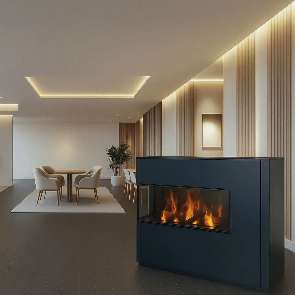 Wood Panel Wall Bio-Ethanol Fireplace - Image 3