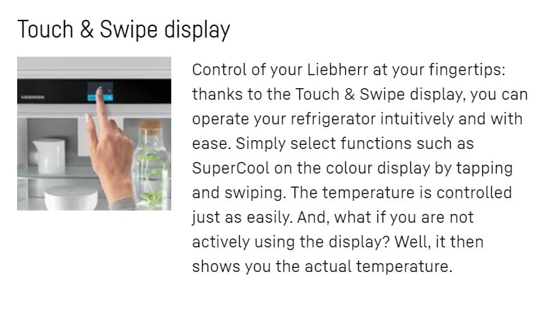 touch and swipe Liebherr IRBci 4150 Prime Refrigerator with BioFresh for integrated use
