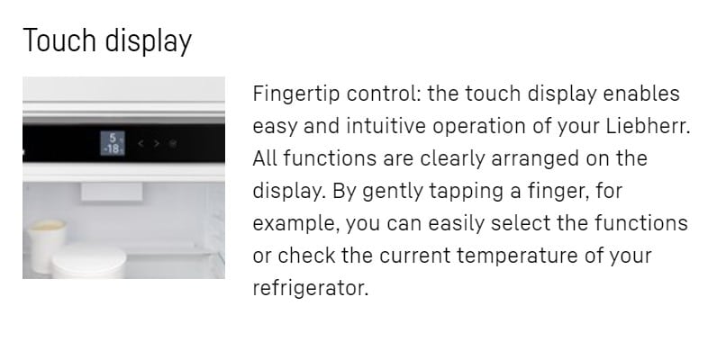 touch display Liebherr IRe 4100 Pure Integrated fridge with EasyFresh