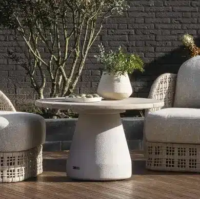 Max & Luuk Oliva outdoor dining table White Onyx and aged teak