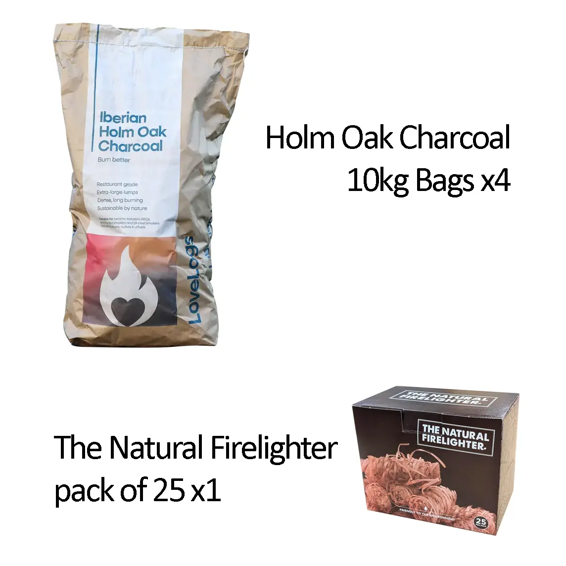 Holm Oak Charcoal 10kg Bags x 4 and FireLighter bundle
