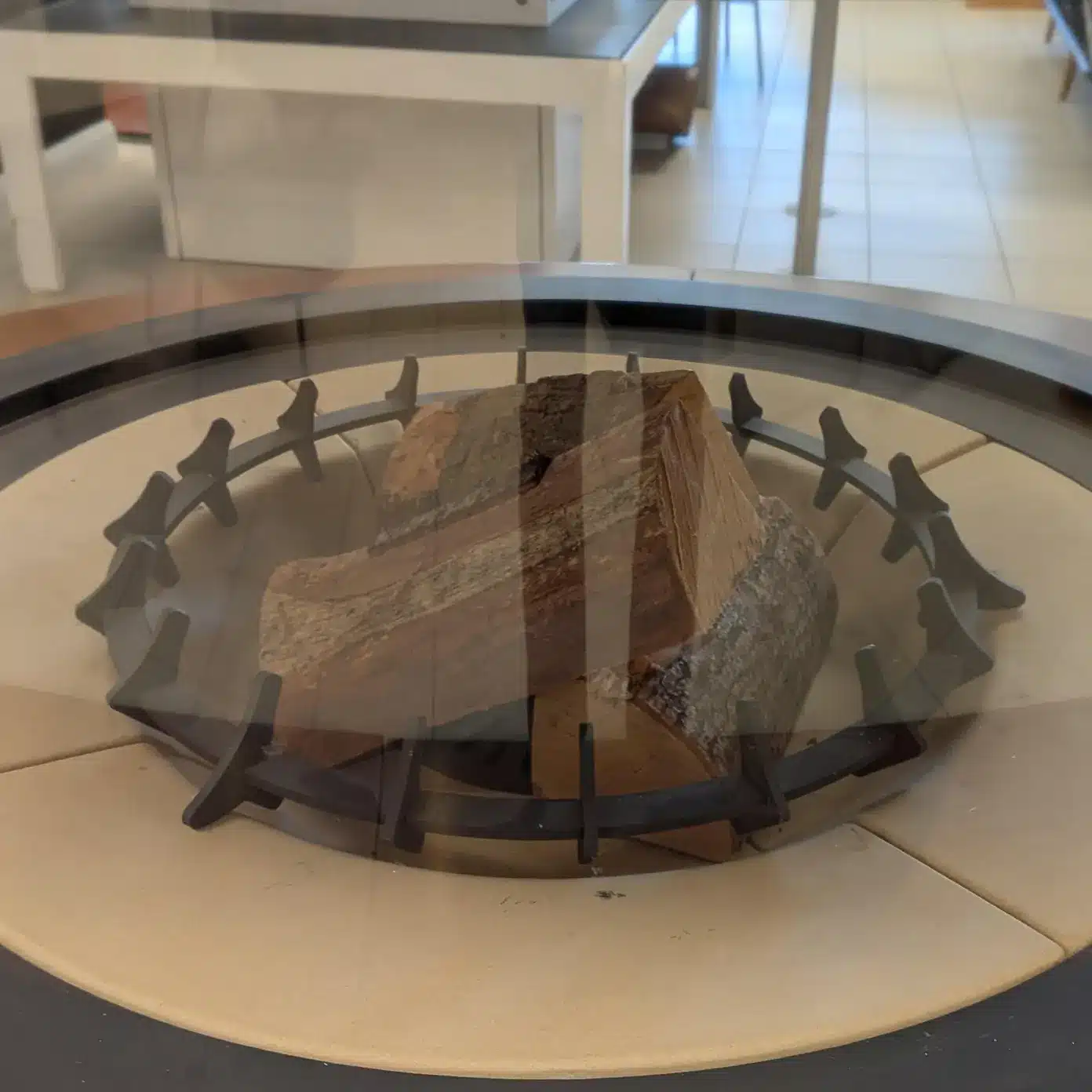 Piazzetta Panoramic wood Burning Fireplace with Tobacco Marvik Base & White Cylindrical Hood - UNUSED EX-DISPLAY OFFER - Image 2